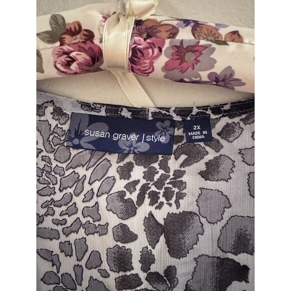 Susan Graver Women's Animal Print Blouse w/ Tank Top Set 2X Plus Size Dressy - Picture 5 of 6